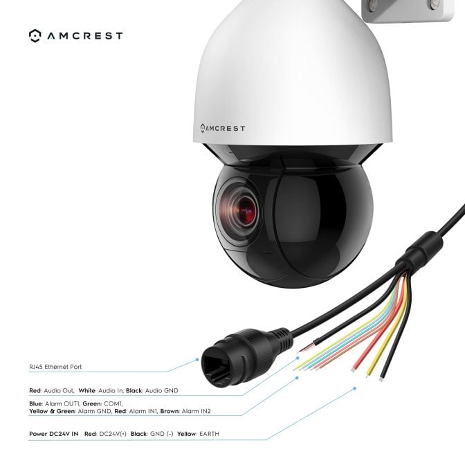 Amcrest 4MP Outdoor PTZ POE + IP Camera Pan Tilt Zoom (Optical 32x Motorized) UltraHD POE+ Camera Security Speed Dome, CMOS Image Sensor, 492ft Night Vision, POE+ (802.3at) IP67, 4MP, IP4M-1083EW-AI
