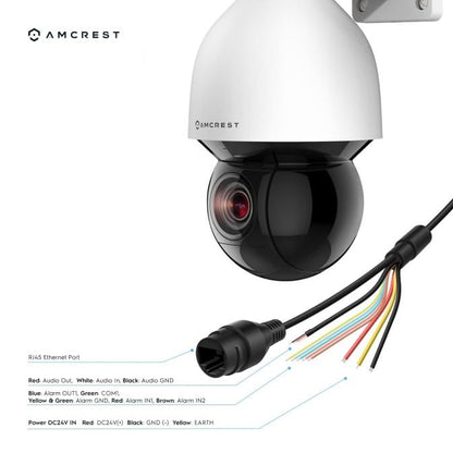 Amcrest 4MP Outdoor PTZ POE + IP Camera Pan Tilt Zoom (Optical 32x Motorized) UltraHD POE+ Camera Security Speed Dome, CMOS Image Sensor, 492ft Night Vision, POE+ (802.3at) IP67, 4MP, IP4M-1083EW-AI