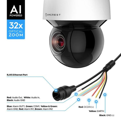 Amcrest 4MP Outdoor PTZ POE + IP Camera Pan Tilt Zoom (Optical 32x Motorized) UltraHD POE+ Camera Security Speed Dome, CMOS Image Sensor, 492ft Night Vision, POE+ (802.3at) IP67, 4MP, IP4M-1083EW-AI