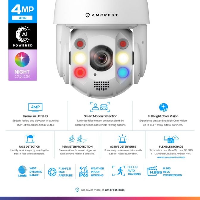Amcrest 4MP Outdoor PTZ POE+ IP Camera PTZ Optical 25x IP4M-1093EW-AI