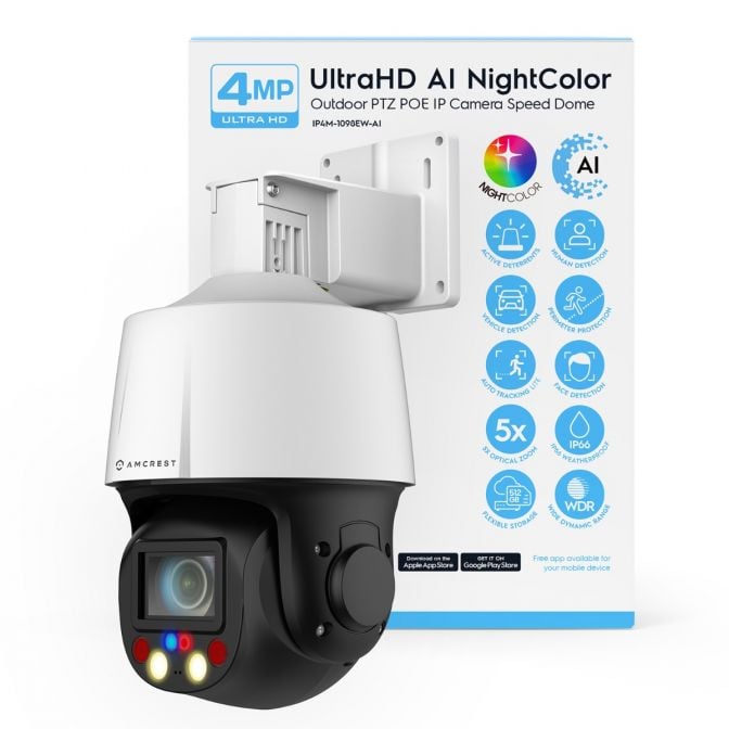 Amcrest 4MP Outdoor PTZ POE+ IP Camera PTZ 5X Optical Zoom IP4M-1098EW-AI