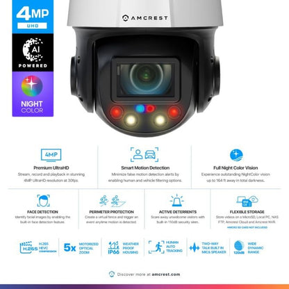 Amcrest 4MP Outdoor PTZ POE+ IP Camera PTZ 5X Optical Zoom IP4M-1098EW-AI