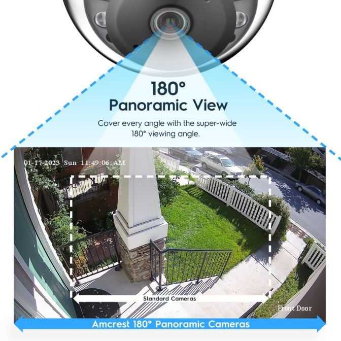 Amcrest 4MP Panoramic IP PoE AI Dome Camera 180° FOV IP4M-PD183EW-AI