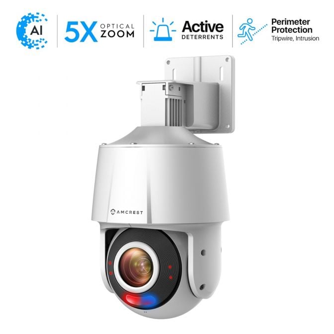 Amcrest 4MP Outdoor PTZ POE AI IP Camera Pan Tilt Zoom Security Speed Dome, Human Detection, 98ft Night Vision, Tripwire & Intrusion, POE (802.3at) IP4M-S2112EW-AI