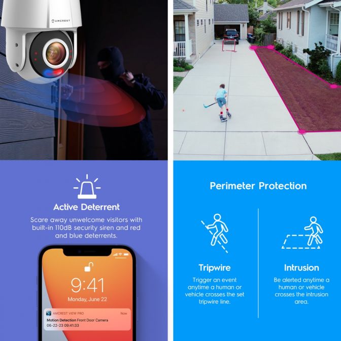 Amcrest 4MP Outdoor PTZ POE AI IP Camera Pan Tilt Zoom Security Speed Dome, Human Detection, 98ft Night Vision, Tripwire & Intrusion, POE (802.3at) IP4M-S2112EW-AI