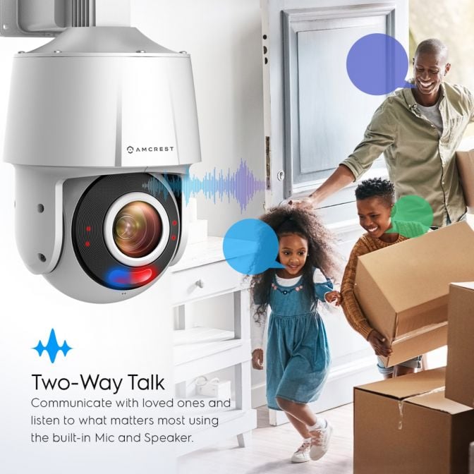 Amcrest 4MP Outdoor PTZ POE AI IP Camera Pan Tilt Zoom Security Speed Dome, Human Detection, 98ft Night Vision, Tripwire & Intrusion, POE (802.3at) IP4M-S2112EW-AI