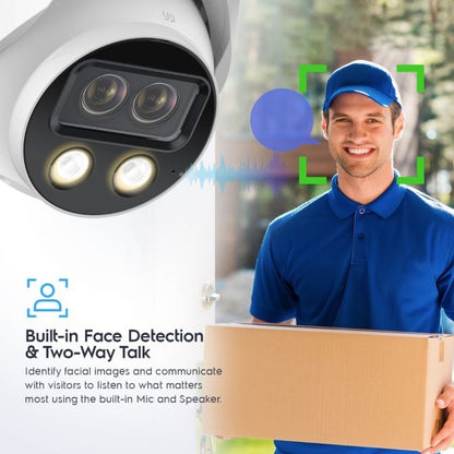Amcrest Dual-Lens 2K (2 x 2K) AI Outdoor Security Turret IP POE Camera, 4MP (2 x 4MP) @25fps, 0.0002lux@F1.0, 164ft Color Night Vision, Vehicle/Human Detection, Mic, Siren, IP4M-T1044EW-AI