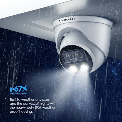 Amcrest Dual-Lens 2K (2 x 2K) AI Outdoor Security Turret IP POE Camera, 4MP (2 x 4MP) @25fps, 0.0002lux@F1.0, 164ft Color Night Vision, Vehicle/Human Detection, Mic, Siren, IP4M-T1044EW-AI