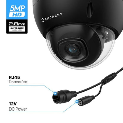 Amcrest 5MP Security System 8CH PoE NVR 4x 5MP Dome PoE Cameras 2TB Black