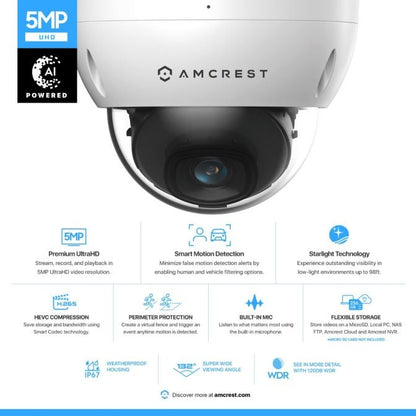 Amcrest 5MP Outdoor Security Dome IP PoE Camera IP5M-D1188EW-AI-V3 & IP5M-D1188EB-AI-V3