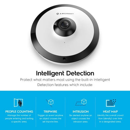 Amcrest 5MP Fisheye IP PoE Camera 360° Panoramic FOV IP5M-F1180EW-V2
