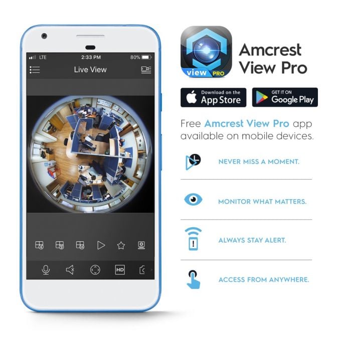 Amcrest 5MP Fisheye IP PoE Camera 360° Panoramic FOV IP5M-F1180EW-V2