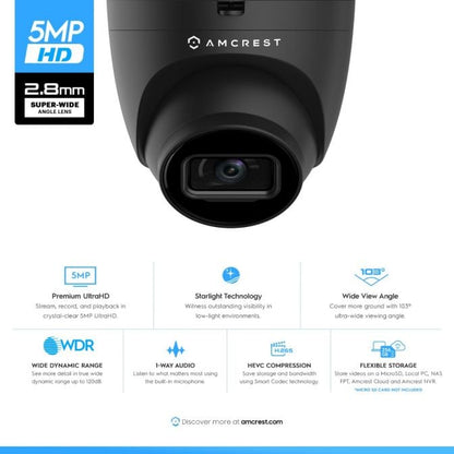 Amcrest 5MP Security System 4K 8CH PoE NVR 4x 5MP Turret PoE Cam 2TB Black