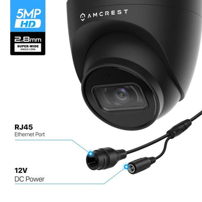 Amcrest 5MP Security System 4K 8CH PoE NVR 4x 5MP Turret PoE Cam 2TB Black