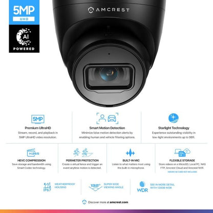 Amcrest ProHD Outdoor Security IP Turret PoE Camera, 5-Megapixel, 98ft NightVision