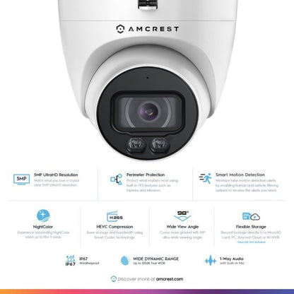 Amcrest 5MP Outdoor Night Color AI Turret PoE Camera, IP5M-T1273EW-AI