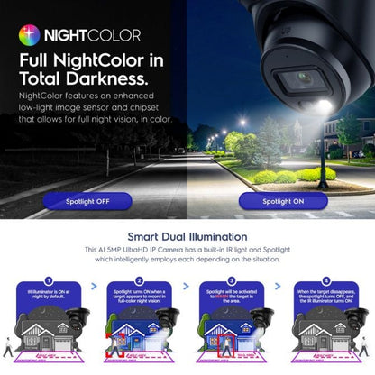 Amcrest 5MP Security Camera System, 4K 8CH PoE NVR, (4) x 5-Megapixel Night Color Turret POE IP Cameras, Active Deterrent, Pre-Installed 2TB Hard Drive