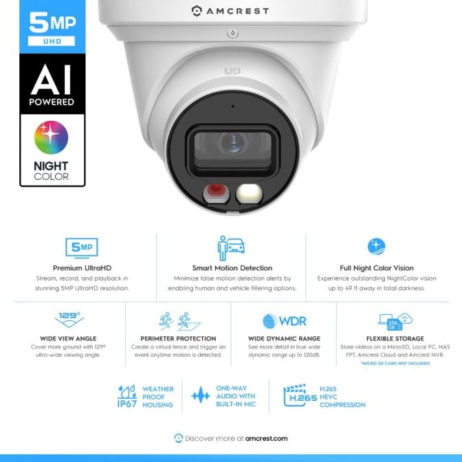 Amcrest 5MP AI IP PoE Turret Cam IP5M-T1277EW-AI (White)