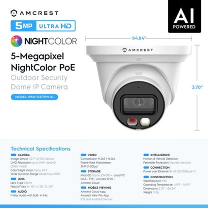 Amcrest 5MP AI IP PoE Turret Cam IP5M-T1277EW-AI (White)