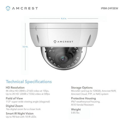 Amcrest 4K Security System 8CH PoE NVR 8x 4K Bullet & Dome IP POE Cam