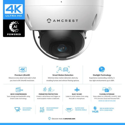 Amcrest 4K (8MP) AI Dome POE IP Security Camera