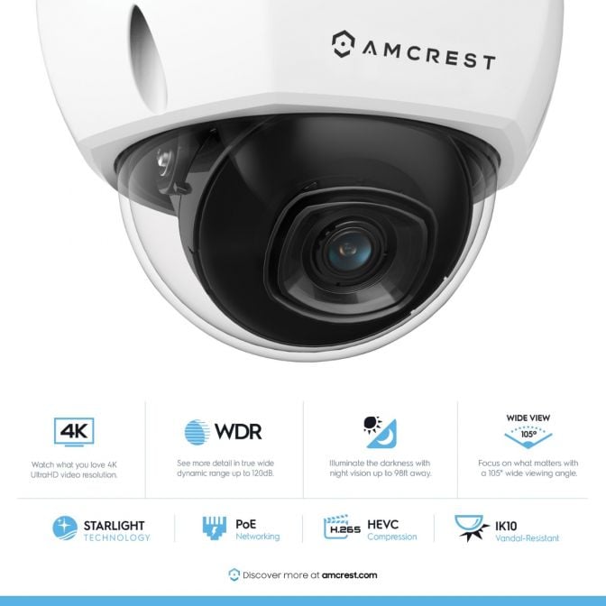 Amcrest 4K Security Camera System 8CH PoE NVR 4x 4K IP PoE Dome Cam