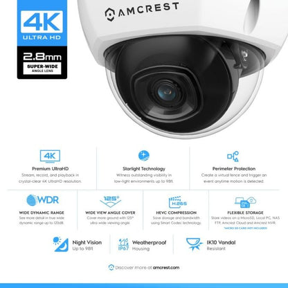 Amcrest 4K Security Camera System 8CH NVR 4x 4K Dome POE IP Cam 2TB