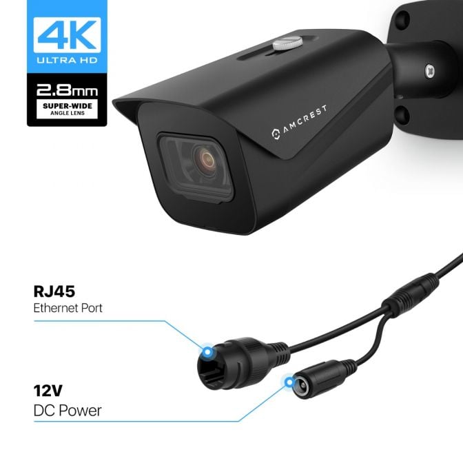 Amcrest 4K Security Camera System w/ 4K 8CH PoE NVR, (4) x 4K (8-Megapixel) IP67 Weatherproof Metal Bullet POE IP Cameras, 2.8mm Lens, Pre-Installed 2TB Hard Drive, NV4108E-IP8M-2496EB4-2TB (Black)