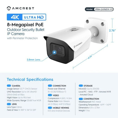 Amcrest 4K Outdoor Bullet PoE IP Camera