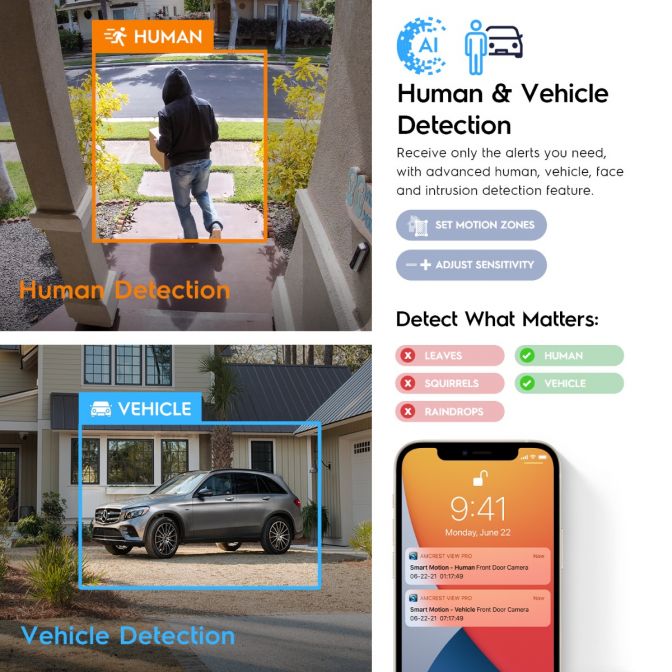 Amcrest 4K Security Camera System, 4K 8CH PoE NVR, (4) x 4K Night Color Bullet POE IP Cameras, Active Deterrent, Pre-Installed 2TB Hard Drive