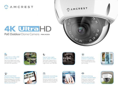 Amcrest 4K Security Camera System 16Ch PoE NVR 8 x 4K Dome POE Cameras