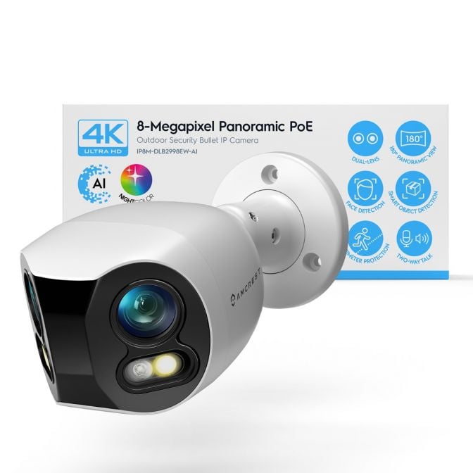 Amcrest Dual-Lens 4K (8MP) Outdoor Security POE Camera, 2 x 4MP Lenses PoE AI Bullet IP Camera