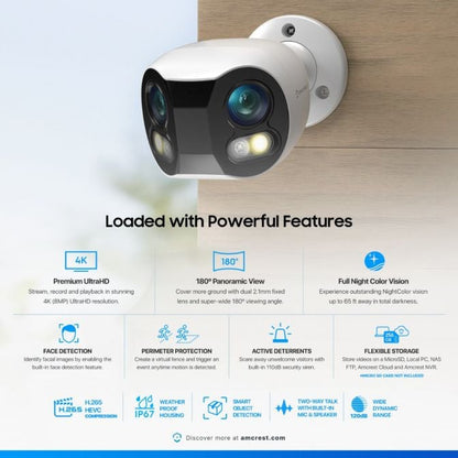 Amcrest Dual-Lens 4K (8MP) Outdoor Security POE Camera, 2 x 4MP Lenses PoE AI Bullet IP Camera