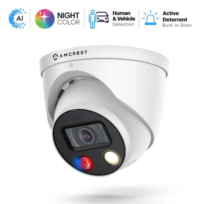 Amcrest 4K Security Outdoor Turret PoE IP Camera, White IP8M-DT3949EW-3AI-V2