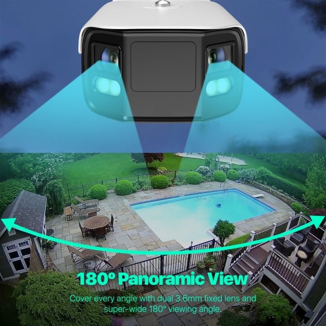 Amcrest Dual-Lens 4K (8MP) Outdoor Security POE Camera, 2 x 4MP Lenses PoE AI Turret IP Camera, 131ft Night Color, Human/Vehicle Detection, Panoramic 180° FOV, 2 x 4MP @25fps IP8M-FCB2996EW-AI(White)