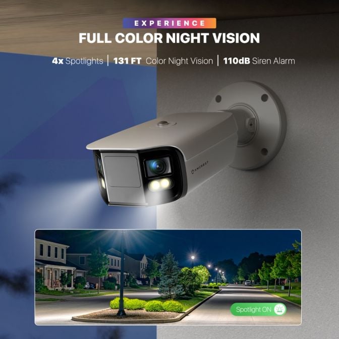 Amcrest Dual-Lens 4K (8MP) Outdoor Security POE Camera, 2 x 4MP Lenses PoE AI Turret IP Camera, 131ft Night Color, Human/Vehicle Detection, Panoramic 180° FOV, 2 x 4MP @25fps IP8M-FCB2996EW-AI(White)