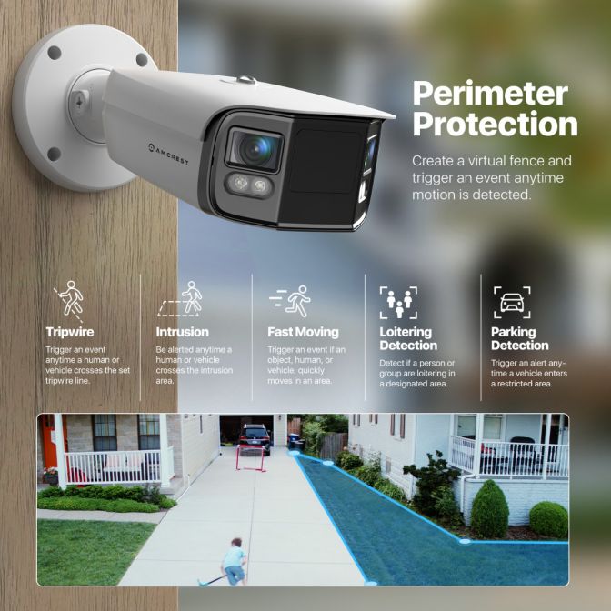Amcrest Dual-Lens 4K (8MP) Outdoor Security POE Camera, 2 x 4MP Lenses PoE AI Turret IP Camera, 131ft Night Color, Human/Vehicle Detection, Panoramic 180° FOV, 2 x 4MP @25fps IP8M-FCB2996EW-AI(White)