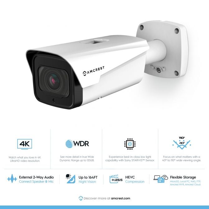 Amcrest 4K Optical Zoom IP PoE Bullet Camera, IP67 White IP8M-MB2546EW