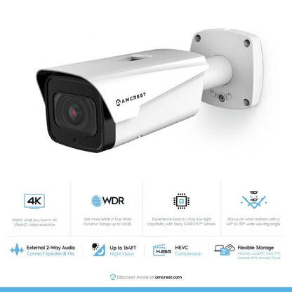 Amcrest 4K Optical Zoom IP PoE Bullet Camera, IP67 White IP8M-MB2546EW