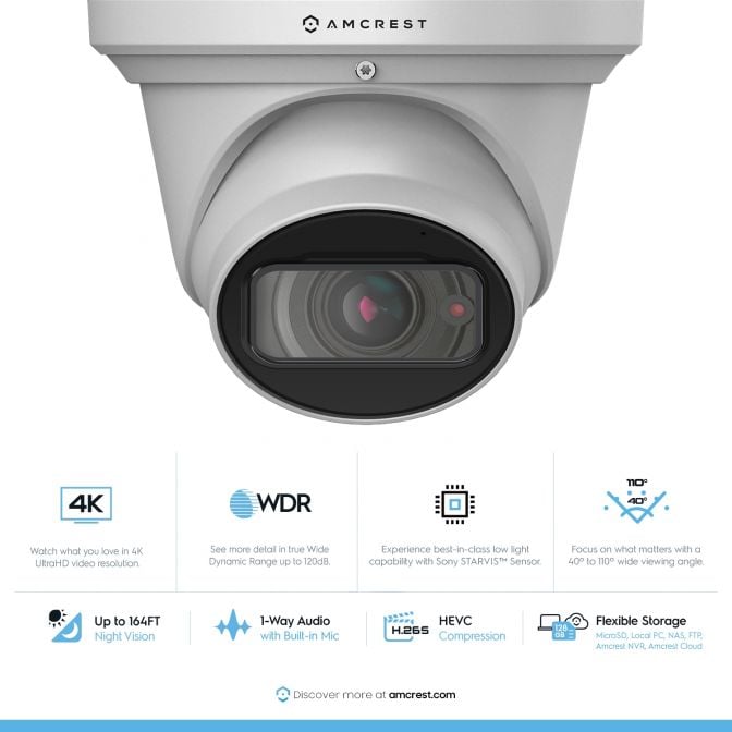 Amcrest 4K Optical Zoom IP PoE Turret Camera, IP67 White IP8M-MT2544EW