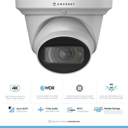 Amcrest 4K Optical Zoom IP PoE Turret Camera, IP67 White IP8M-MT2544EW
