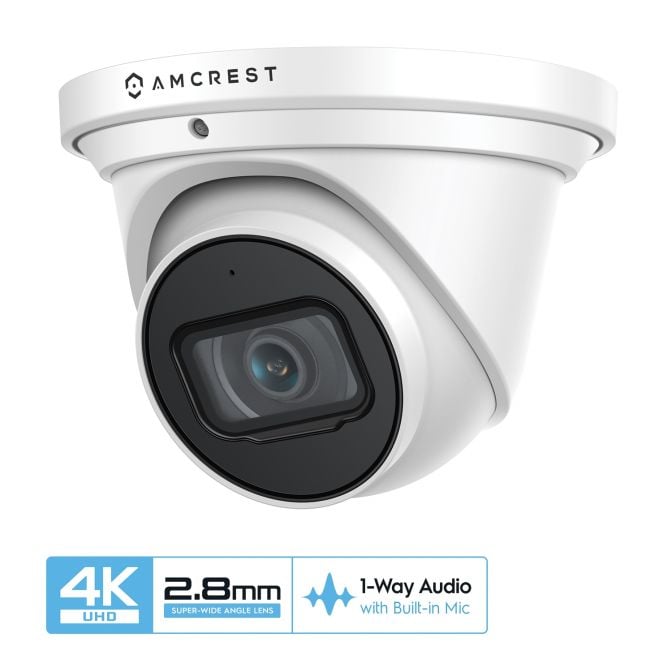 Amcrest 4K Security Camera System w/ 4K 8CH PoE NVR, (8) x 4K (8-Megapixel) IP67 Weatherproof Metal Turret Dome POE IP Cameras (3840x2160), Pre-Installed 4TB Hard Drive, NV4108E-IP8M-T2599EW8-4TB (White)