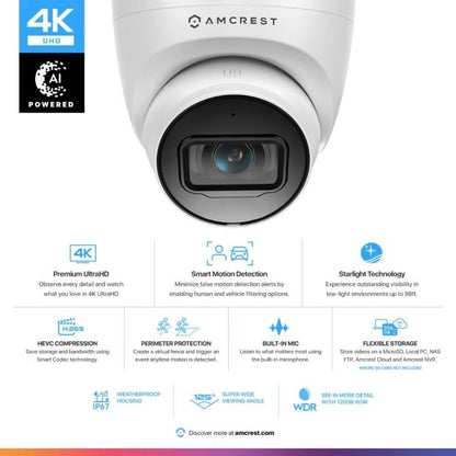Amcrest 4K Outdoor Security IP Turret PoE Camera IP67 IP8M-T2599EW-AI-V3