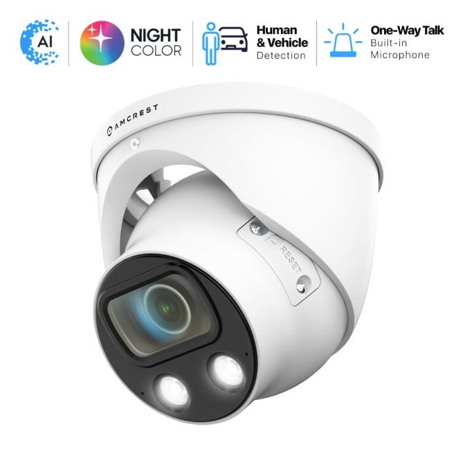Amcrest UltraHD 4K (8MP) IP POE AI Camera, 4K @30fps, 164ft Night Color Vision, F1.0, Security Outdoor Turret Camera, Face, Vehicle & Human Detection, Built in Microphone, IP8M-T2883EW-AI