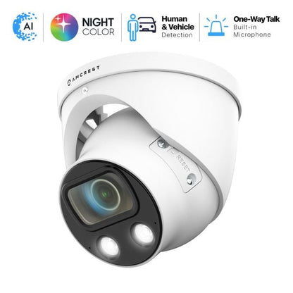 Amcrest UltraHD 4K (8MP) IP POE AI Camera, 4K @30fps, 164ft Night Color Vision, F1.0, Security Outdoor Turret Camera, Face, Vehicle & Human Detection, Built in Microphone, IP8M-T2883EW-AI