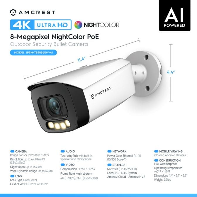Amcrest Night Color AI Bullet Camera