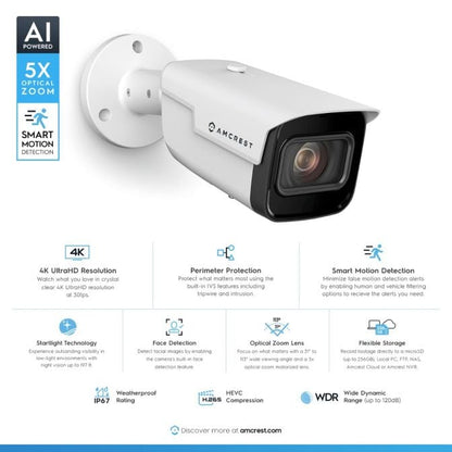 Amcrest 4K AI IP PoE Camera Bullet 5x Optical Zoom IP8M-VB2896EW-AI