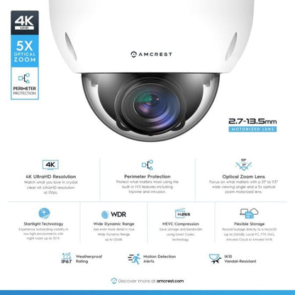 Amcrest 4K Optical Zoom IP PoE Dome Camera, IP67 White IP8M-VD2793EW