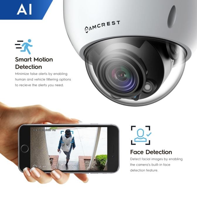 Amcrest 4K Optical Zoom AI POE Camera, Varifocal 8MP Outdoor POE IP Camera Dome, Face/Human/Vehicle Detection, 2.7mm~13.5mm Lens, IP67, 5X Optical Zoom, (IP8M-VD2893EW-AI)
