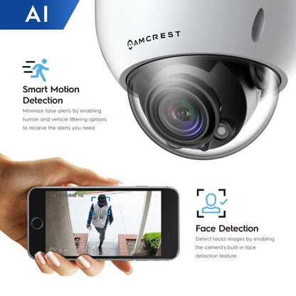 Amcrest 4K Optical Zoom AI POE Camera, Varifocal 8MP Outdoor POE IP Camera Dome, Face/Human/Vehicle Detection, 2.7mm~13.5mm Lens, IP67, 5X Optical Zoom, (IP8M-VD2893EW-AI)